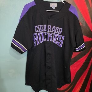 STARTER Kids Colorado Rockies Black and Purple Button-Up Jersey